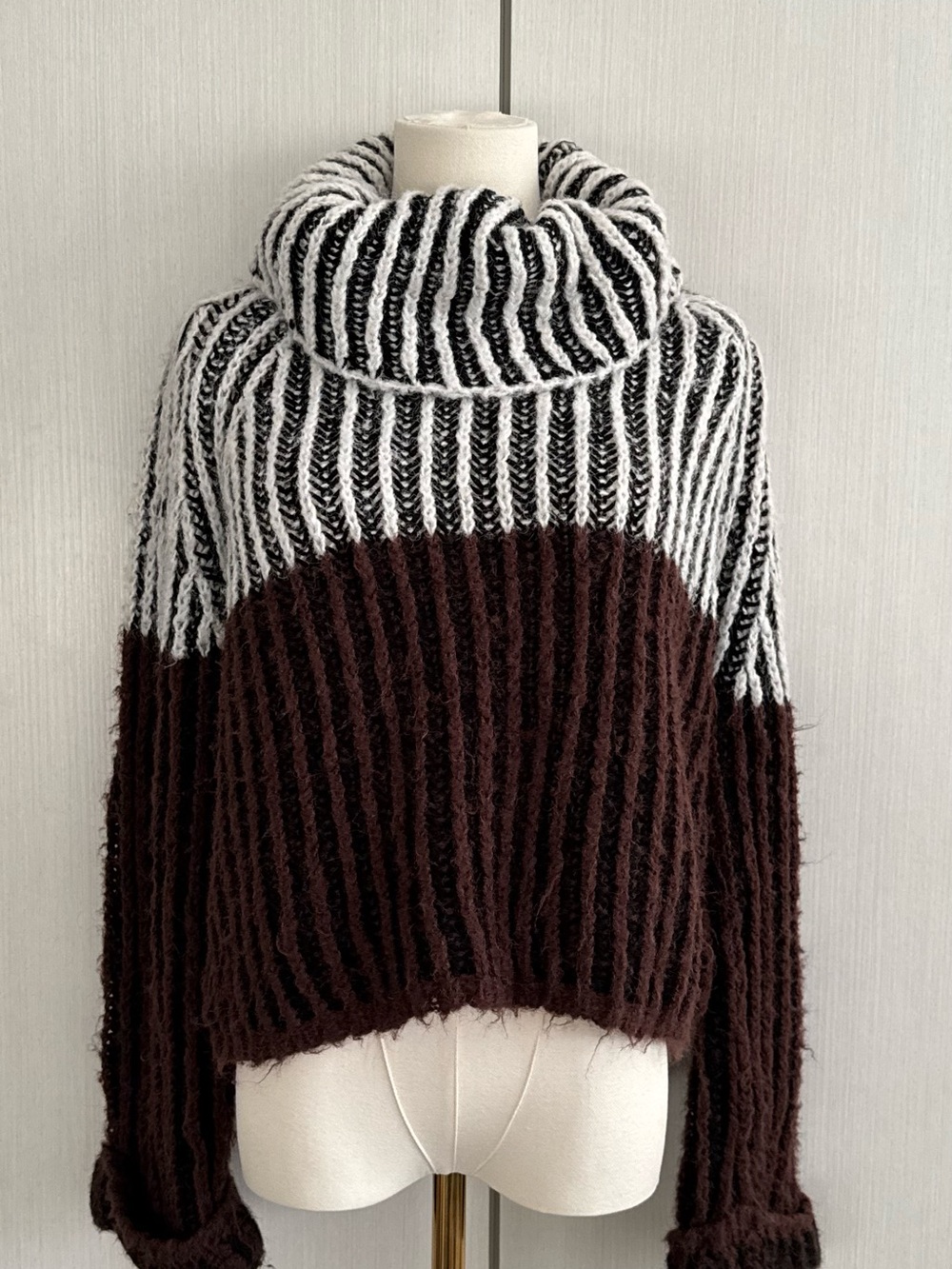 Anthropologie Lovetoken Striped Cowl Sweater — Black, White & Brown